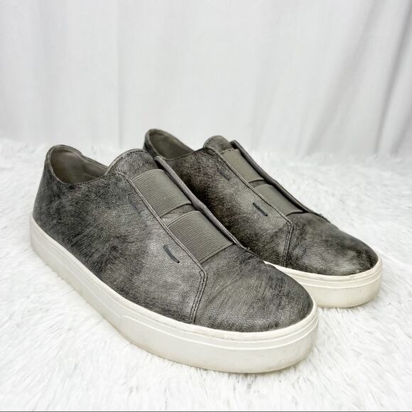 EILEEN FISHER / metallic gray silver green slip on sneakers / 7 - Picture 1 of 10